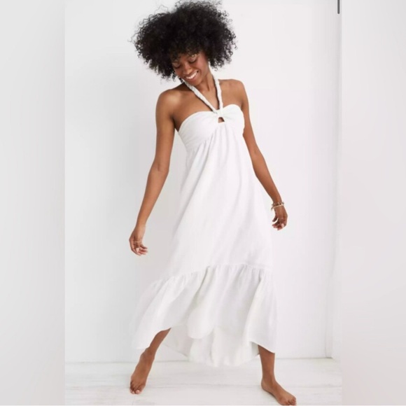 aerie white maxi dress Aerie Front Slit Maxi Dress